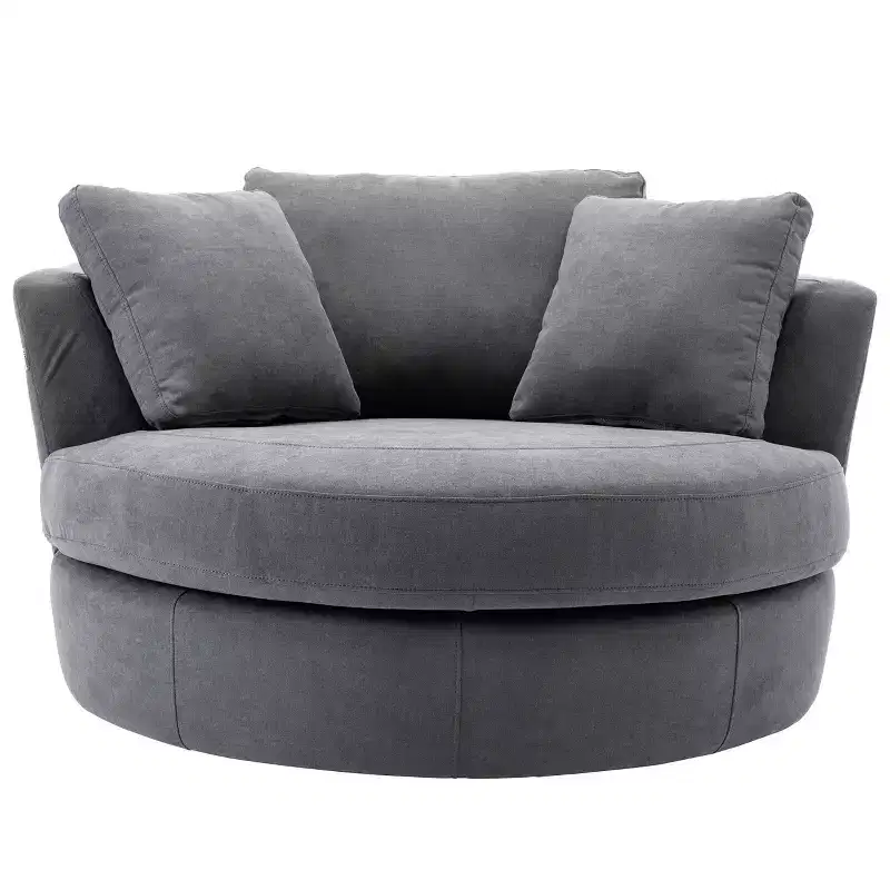 54 Wide Fully Assembled Round Swivel Barrel Chair and a Half - Kinwell