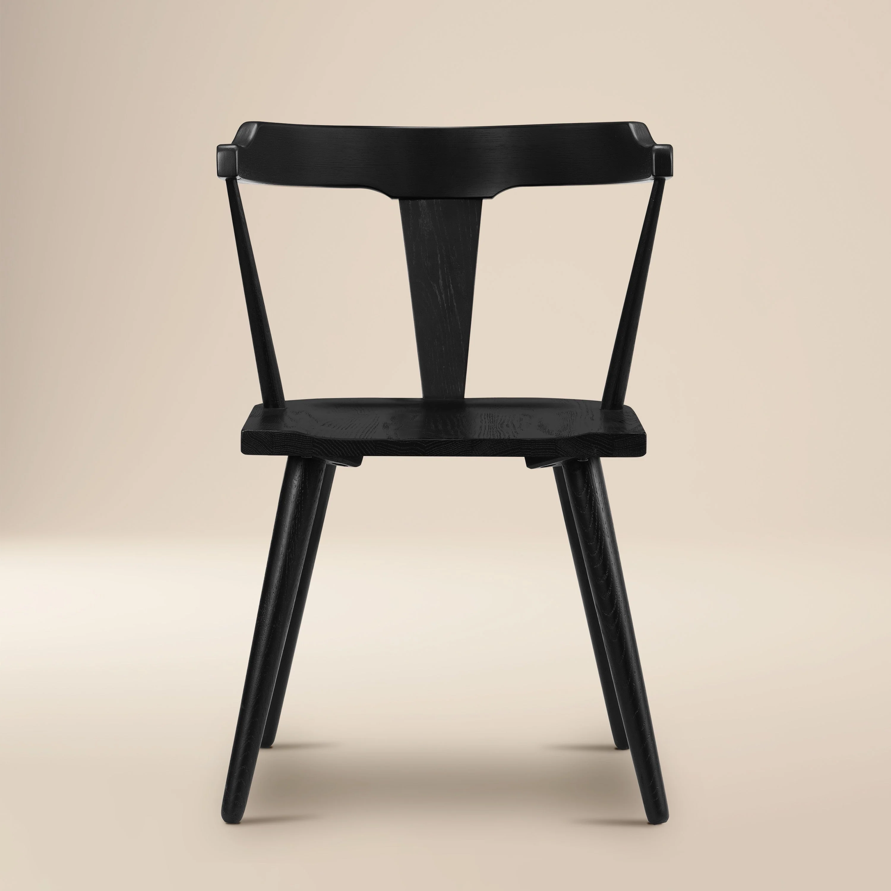 Mid-Century Modern Black Dining Chair with Solid Oak Frame