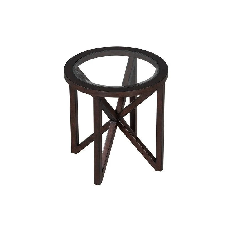 Modern simple glass coffee table, tempered glass coffee table solid wood base round transparent glass top