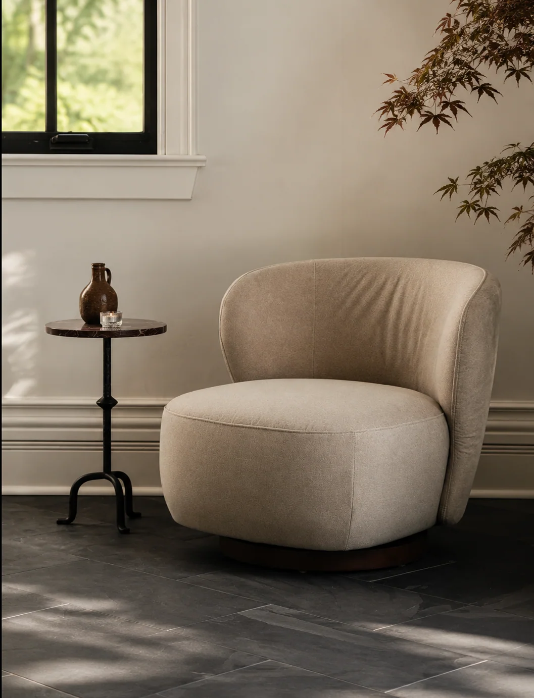 Traditional Velvet Lounge Chair with Upholstered, Swivel - Living Room | Matte Finish
