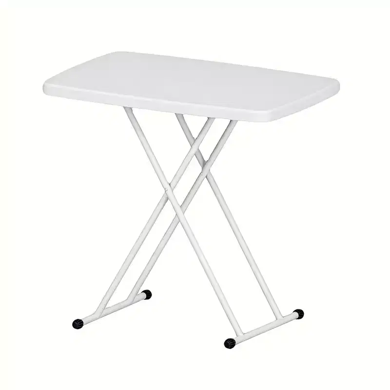 Adjustable Height Folding Table with Metal Frame, Rectangular Snack Laptop Table for Dorm Bedroom Living Room Camping, White