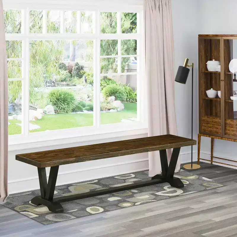 HomeStock Modern Dining Table Bench with Wood Seat, 72x15x18 Inch, Black/Espresso