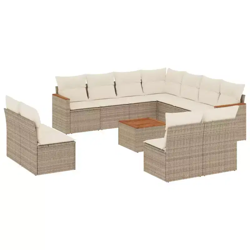 vidaXL 12 Piece Patio Sofa Set with Cushions Poly Rattan, Modular Outdoor Sectional Conversation Set