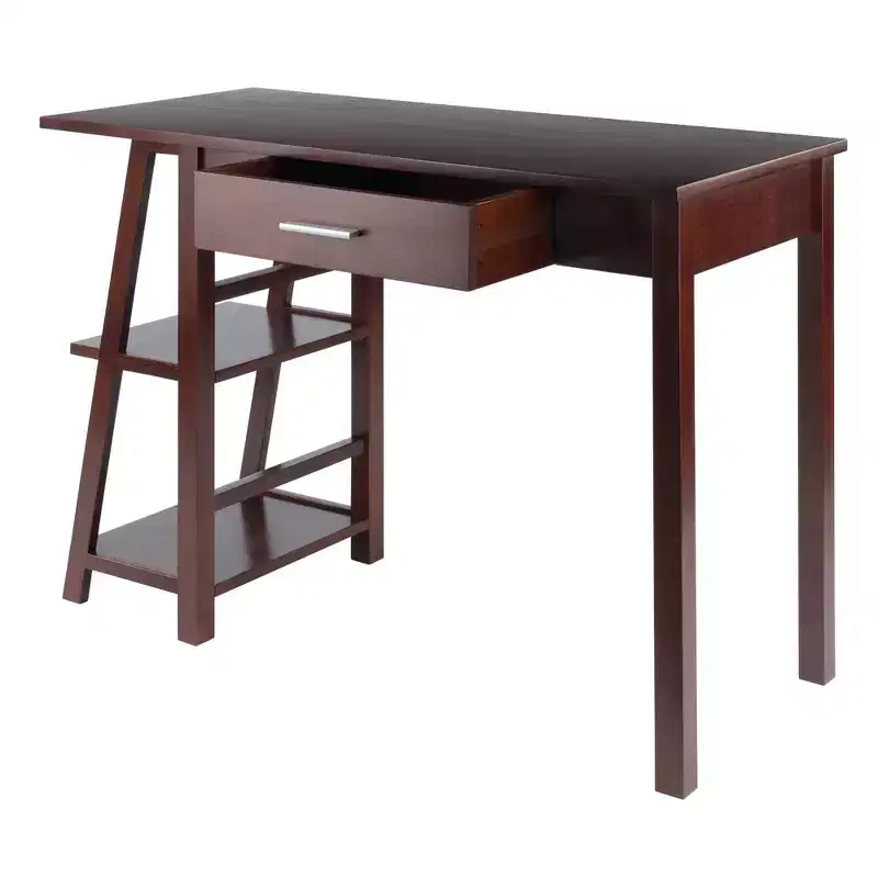 Aldric Writing Desk Walnut - Winsome: Home Office, Side Shelves, Study Table