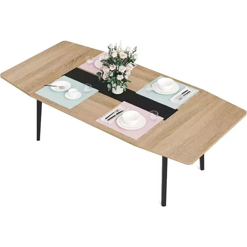 Lantine 70.8 Boat-Shaped Dining Table for 6-8 People, Industrial Kitchen Table, Large Wood Dining Room Table for Kitchen, Family Gathering
