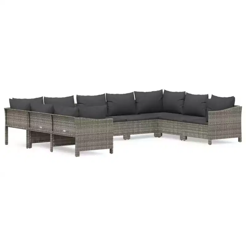 vidaXL Patio Furniture Set Garden Sofa Set with Cushions Gray Poly Rattan