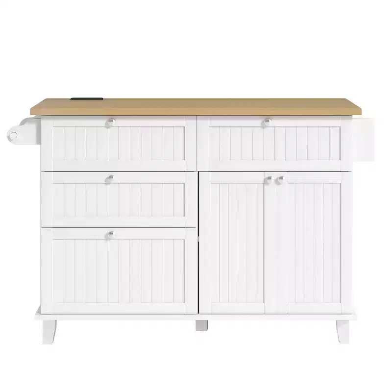 Farmhouse Kitchen Island with Drop Leaf, Drawers, Power Outlet and 2 Seats