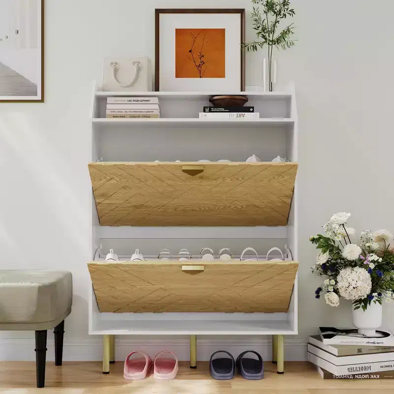 Freestanding Shoe Cabinet with 2-Drawer Organizer