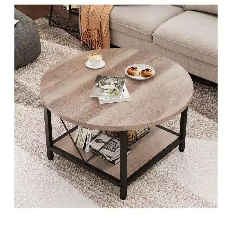 2-Tier Modern Round Coffee Table with Open Shelf for Living Room and Home Office