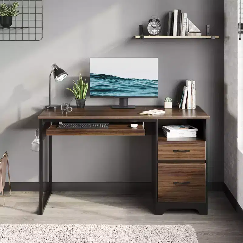 48'' Computer Desk with File and Storage Drawers, Writing Desk with Keyboard Tray&Practical Hook and Open Compartments