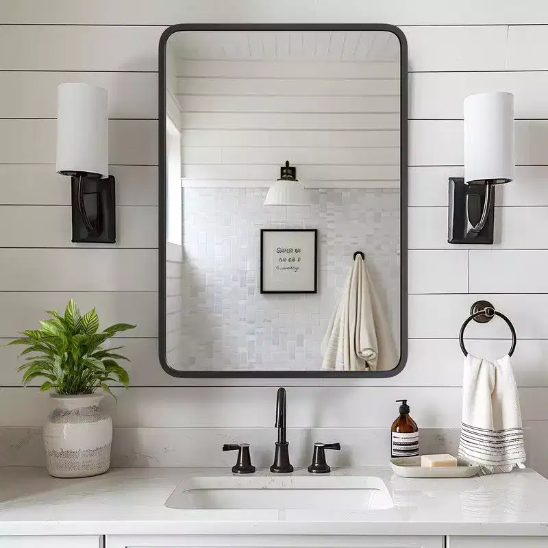 PexFix 28 x 20 Bathroom Cabinet with Mirror Stainless Steel Frame and 2 Adjustable Shelves Wall Medicine Cabinets Mirrors Rectangle Recessed Black