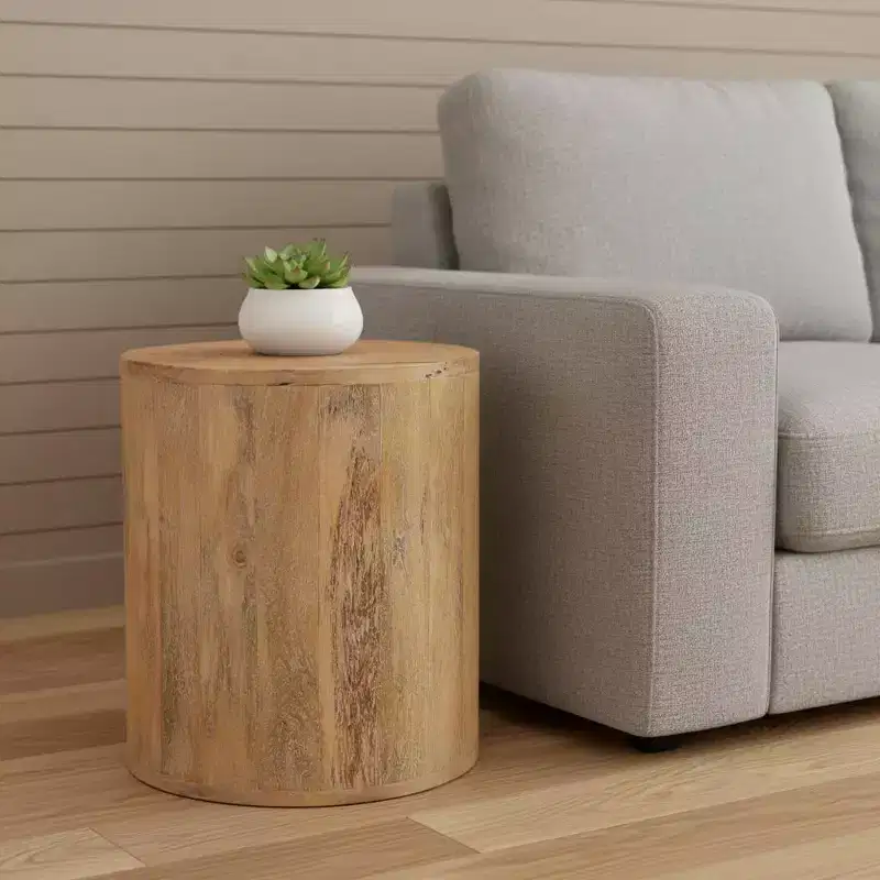 24 Brown Solid Wood Round Cross Leg End Table