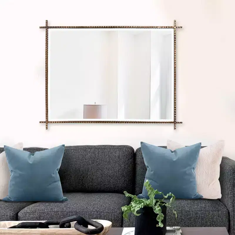 Howard Elliott Allen Andrews Isarno Large Rectangular Decorative Metal Industrial Mirror: 44x34", Iron Frame, No Assembly Required