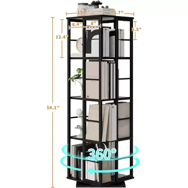 Acekool 4-Tier Metal Rotating Bookshelf, 360 Ball Bearing Storage Rack, Corner Organizer, Industrial