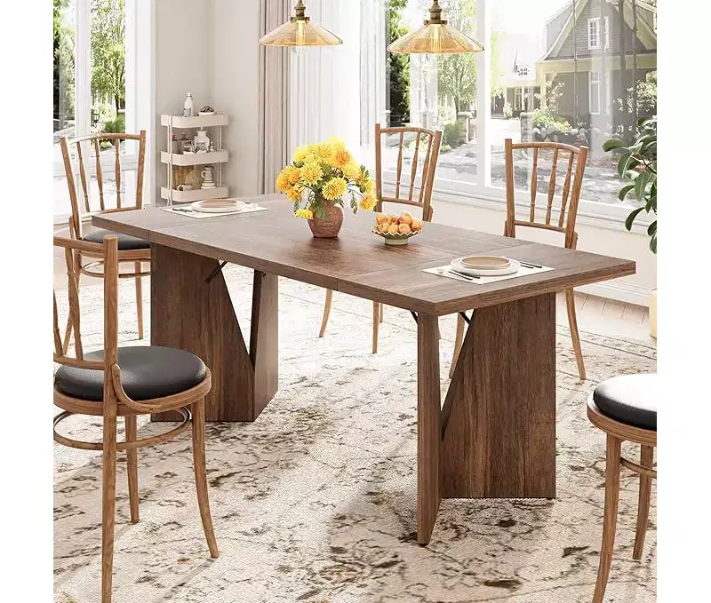 71 Inch Rectangular Dining Table for 6-8 People, Farmhouse Large Kitchen Table, Wooden Dinner Table with Thickened Long Tabledesk & Sturdy Flat Legs
