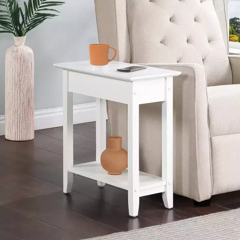 HomeStock Belmont Flip Top End Table with Concealed Storage Compartment, Straight Legs and Sleek Narrow Design for Any Living Room