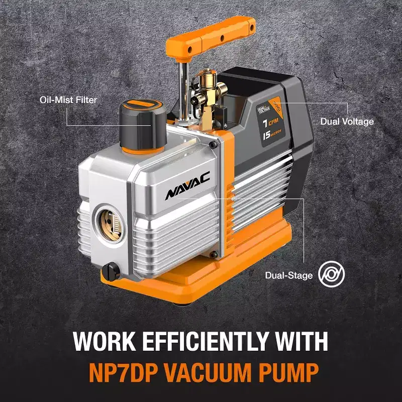NAVAC NP7DP Vacuum Pump - Dual-Stage AC Motor - A/C Vacuum Pump Kit - Ideal for HVAC Applications - 15 Microns - Pro Series - 7 CFM Flow Rate