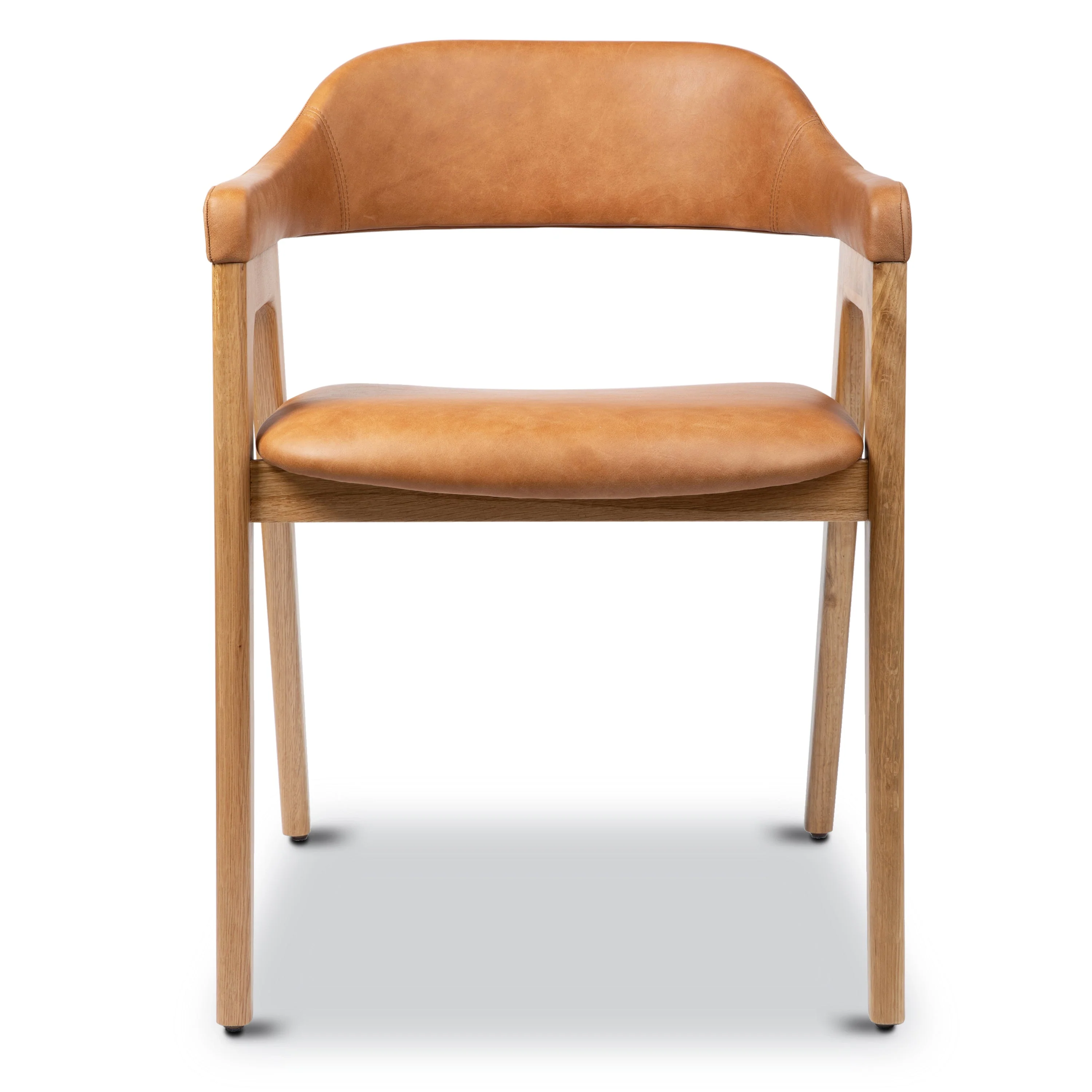 Mid-Century Modern Caramel Tan/Oak Leather Dining Chair