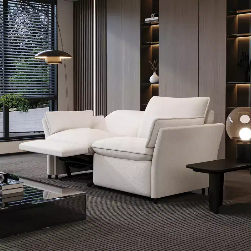 ATJafurn White Chenille Electric Reclining Sofa with USB Charging and Pillow Armrests Each Seat Has Independently Adjustable Motors, for Living Room
