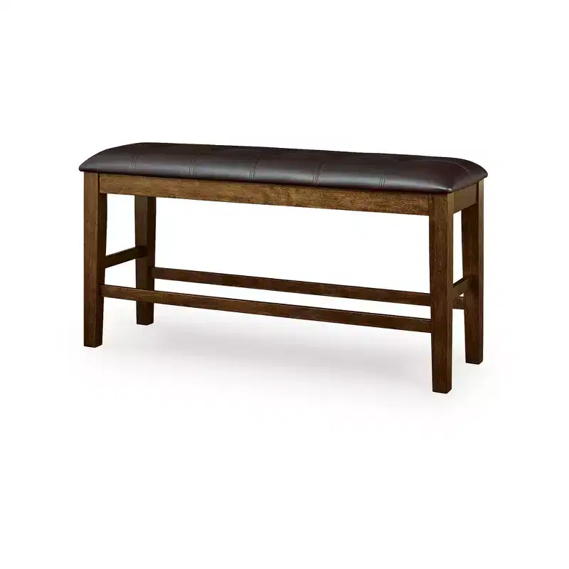 Signature Design by Ashley Ralene Counter Height Upholstered Dining Bench, Faux Leather Seat, Medium Brown Finish