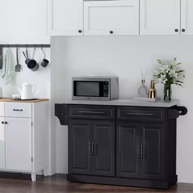 Portable Multi-Storage Rolling Kitchen Island Storage Cart with Stainless Steel Top & Cabinet on Wheels