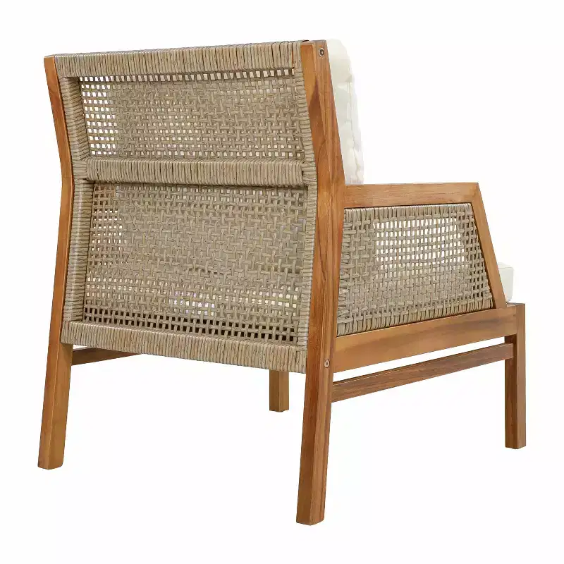 Christopher Knight Home Yaa Farmhouse Acacia Wood Patio Club Chair with Cushion and Wicker Design