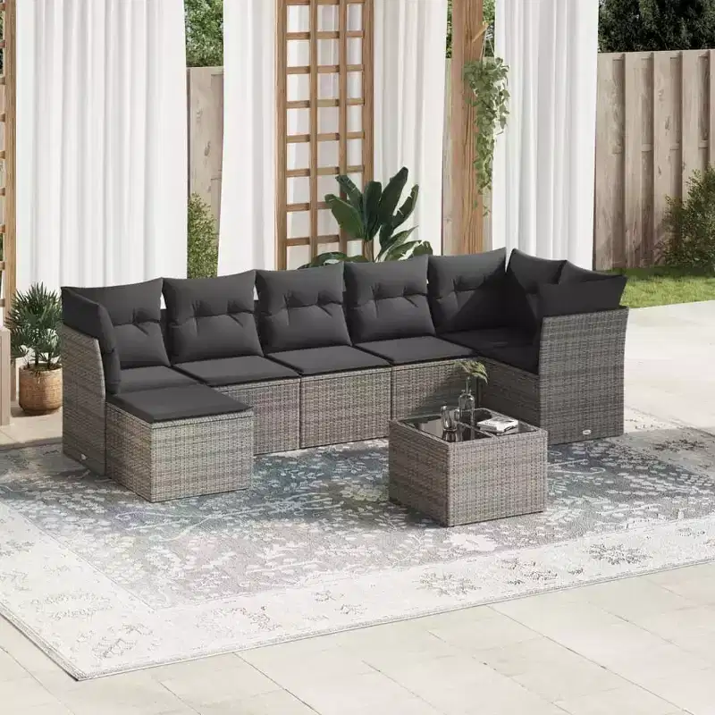 vidaXL 8 Piece Patio Sofa Set with Cushions Poly Rattan - Choose Color and Model