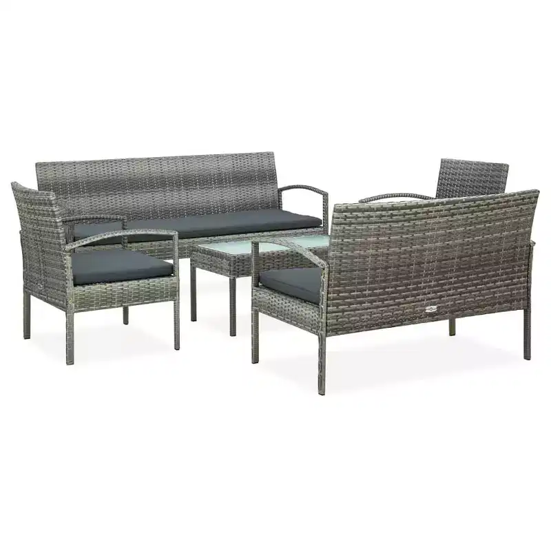 vidaXL Patio Furniture Set 5 Piece Outdoor Sofa with Coffee Table Poly Rattan