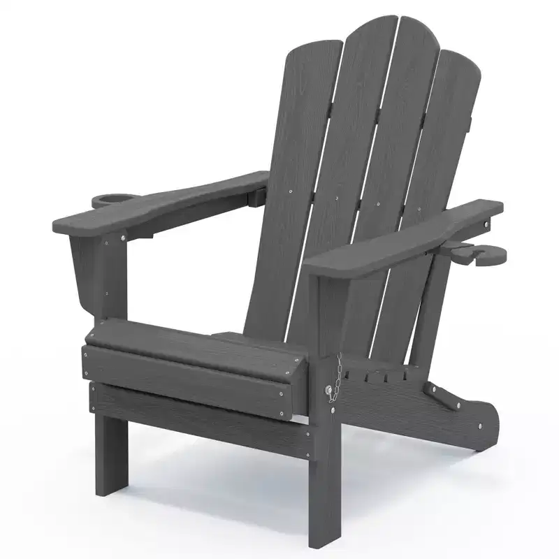 HYLEORY HDPE Folding Adirondack Chair with 2 Cup Holder - Composite Adirondack Chair