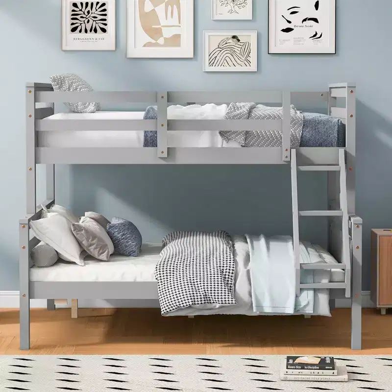 Whisen Elegant Design Twin over Full Bunk Bed with Ladder and Safety Guardrail