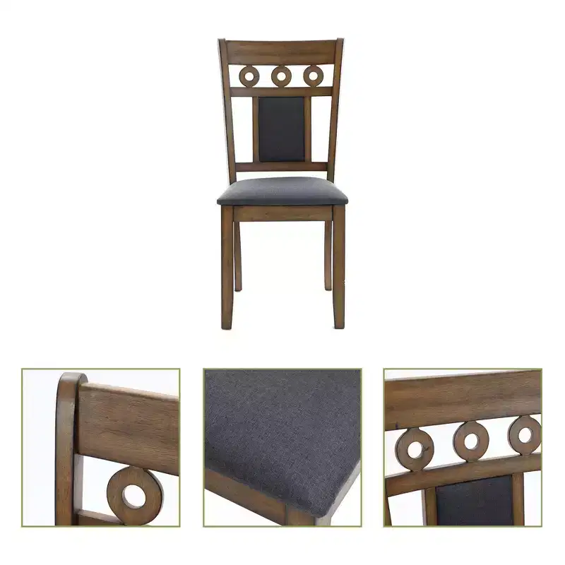 LuxenHome Set of 2 Brown Natural Rubberwood Upholstered Gray Dining Chair