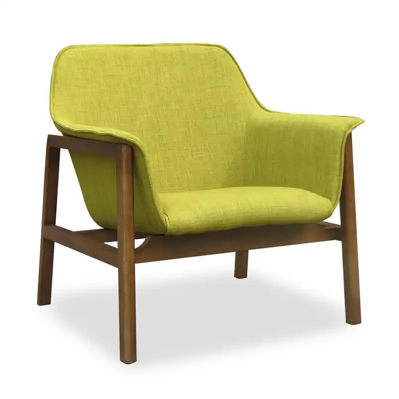 Miller Linen Weave Accent Chair - Green & Walnut