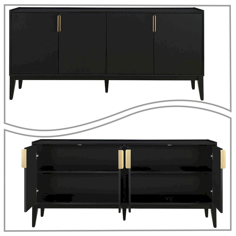 Classic Wooden Sideboard with Solid Rubberwood Legs