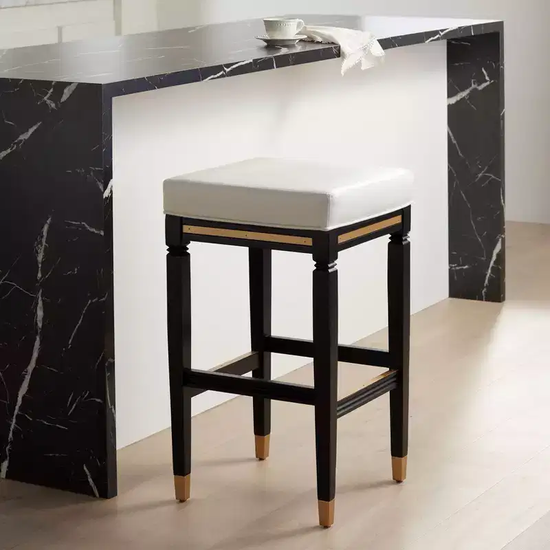 55 Downing Street Jaxon Black Wood Bar Stool 31 High Modern White Faux Leather Cushion with Footrest for Kitchen Counter Height Island Shed House