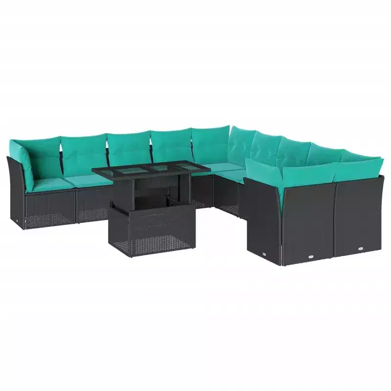 vidaXL Patio Sofa Set with Cushions and Table Outdoor 11 Piece Poly Rattan