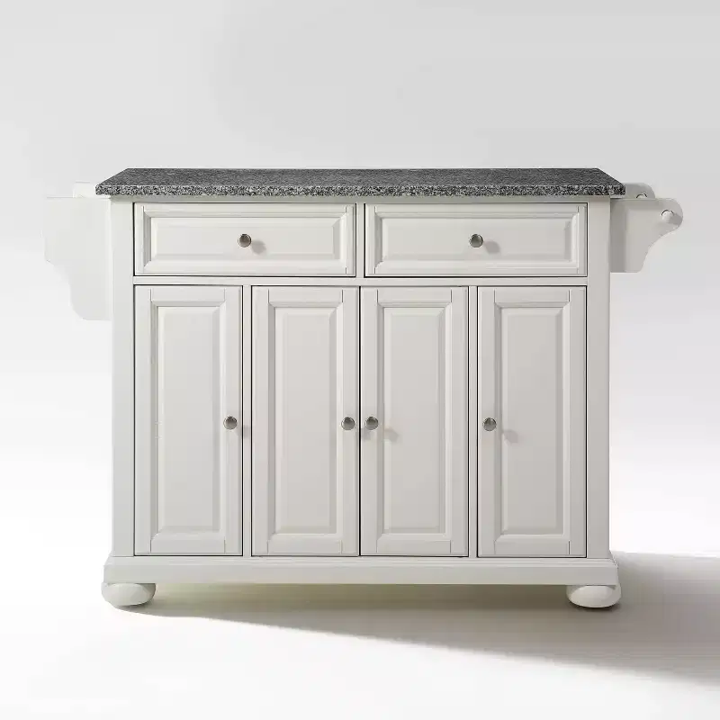 Alexandria Gray Granite Top Full Size Kitchen Island/Cart White - Crosley: Storage, Spice Rack, Towel Holder
