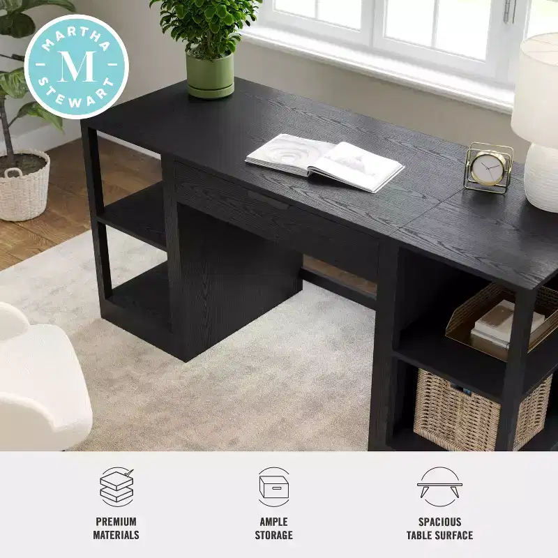 Martha Stewart Kayden Home Office Modular Single-Drawer Desk with Dual 2 Tier Shelves