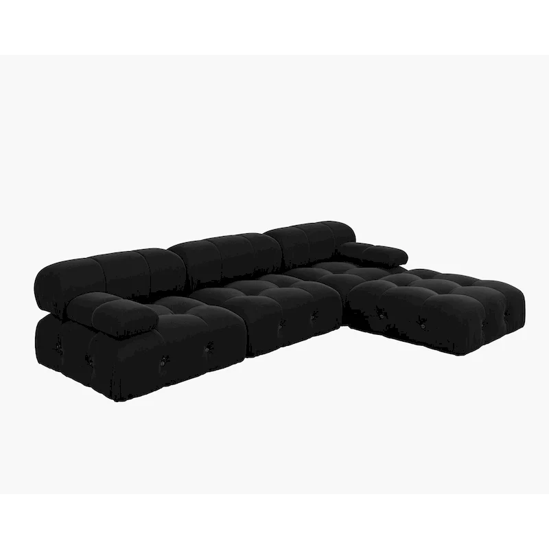 Black Modular Sectional Sofa Velvet Upholstered Sofa