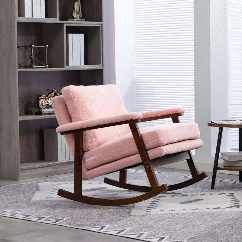 GDFStudio Ellowyn Mid Century Modern Wood Upholstered Accent Rocking Chair