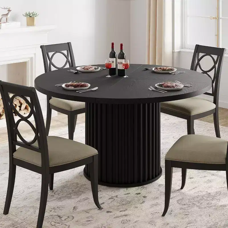 CuisinSmart 47 Inch Round Dining Table for 4-6, Black Mid Century Modern Dinner Tables for Dining Room, Living Room, Lunch