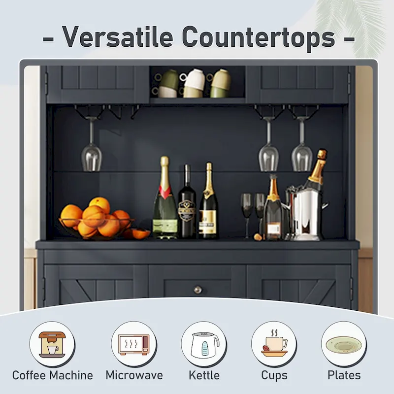 Coffee Bar Cabinet with Drawers, Freestanding Kitchen Pantry with Shelves and Cabinets, Buffet Cabinet with Glass Racks