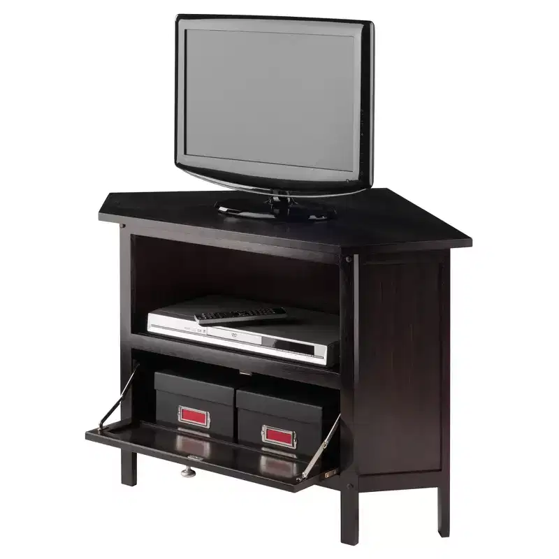 Winsome Zena Corner TV Stand for TVs up to 27 Espresso: Mid-Century Modern, Open Shelving, MDF Wood