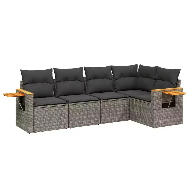 vidaXL Garden Sofa Set Grey PE rattan 5 Piece Adjustable Feet