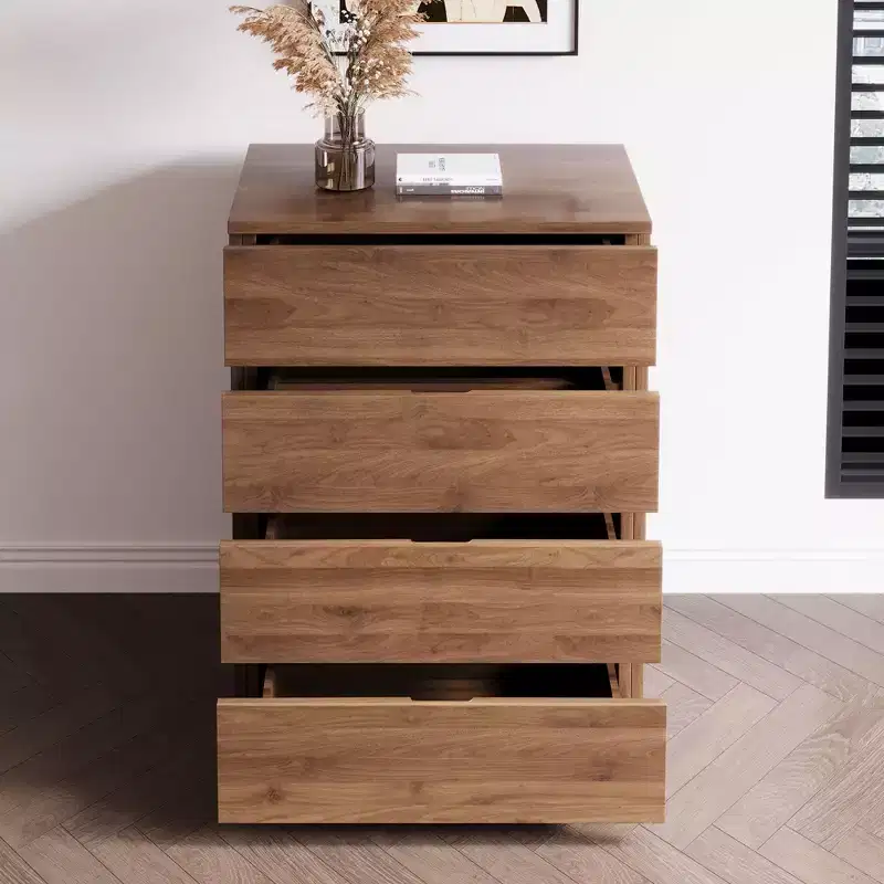 Gaoyangjiaju 32 Modern 4-Drawer Dresser - Vertical Storage Chest with Walnut Wood Finish - Minimalist Handle-less Design for Small Spaces