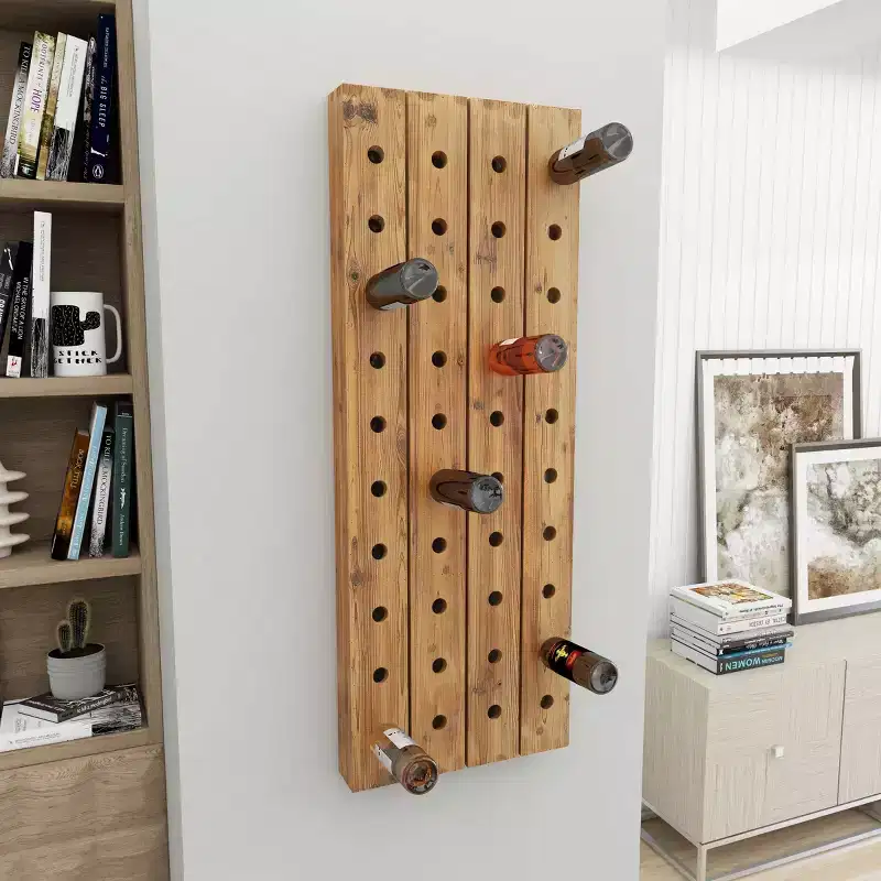 Rustic Wood Wall Wine Rack Brown