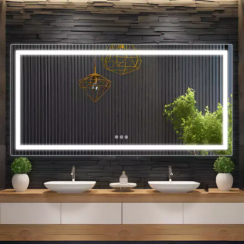 Bathroom Mirror,Tempered Glass Stepless Bathroom Dimmable Wall Mirrors with Anti-Fog, Shatter-Proof, Memory, 3 Colors