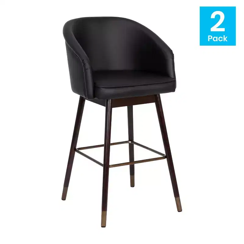 Emma and Oliver Upholstered Bar Height Dining Stool with Wood Frame - Set of 2