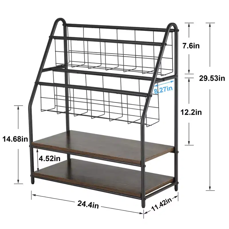 2-Tier Metal Frame Freestanding Bookshelf & Magazine Rack for Small Spaces