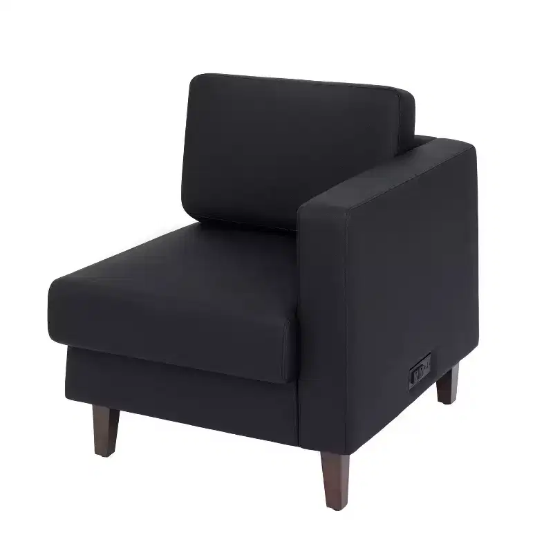 Flash Furniture HERCULES Artemis Upholstered Right Arm Reception Chair, 2 AC Outlets/1 USB/1 USB-C Port and Wood Walnut Legs w/ Adjustable Floor Glide