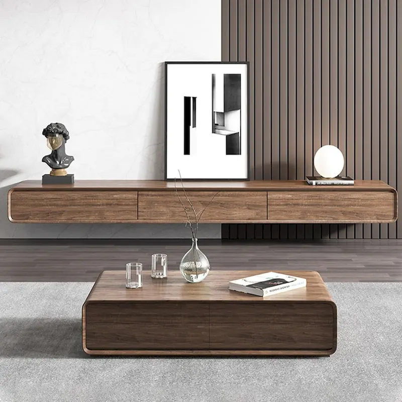 Floating TV Stand, Modern Wall-Mounted Entertainment Center with 3/4 Drawers, Solid Wood,Fully-Assembled